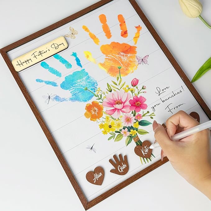 12" DIY Handprint Kit with Non-Toxic Paints, Mothers Day Father's Day Art Craft Family Keepsake Wooden Frame, Birthday Gifts for Mum, Daddy, Grandparents, Nana, Mimi from Daughter Son HF279