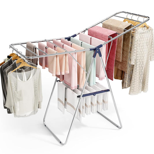 APEXCHASER Clothes Drying Rack, Drying Rack Clothing with Height-Adjustable, Foldable Gullwings Laundry Drying Rack, Indoor Outdoor Use, No Assembly - NestledHome