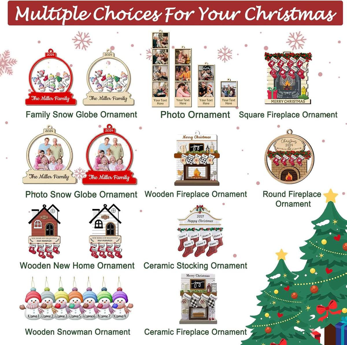 Personalized Christmas Ornaments with Names Snowman Custom Family Ornament Customized Xmas Tree Hanging Wood Decoration Gift Snow Globe