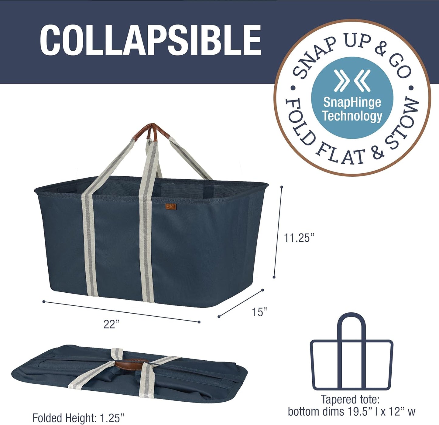 CleverMade Collapsible Laundry Tote - LUXE Navy Noir Cream 2Pack 50L - Foldable Storage Organization Container Clothes Laundry Room Storage Solution - NestledHome