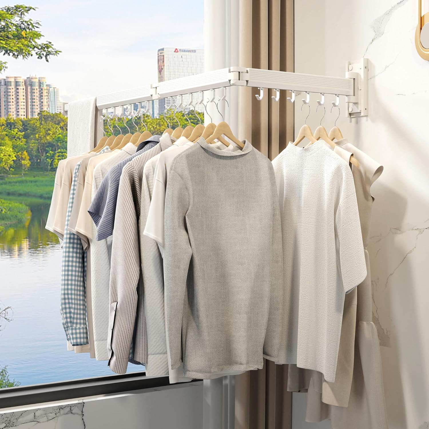 Laundry Rack Wall Mounted,Clothes Drying Rack,Drying Rack Clothing,Clothes Rack,Laundry Hanger Rack,Laundry Drying Rack,Drying Rack Wall Mounted,Retractable ,Collapsible,White Color（J-type Hooks） - NestledHome