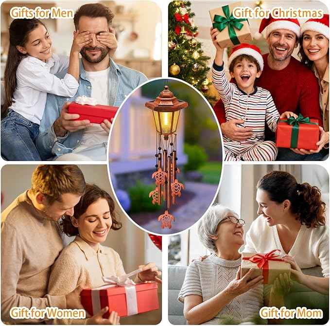 Large Solar Turtle Wind Chimes, Gifts for Women Mom Grandma Wife Sister Daughter Neighbor, Classic Bronze Wind Chimes with Wind Catcher, Solar Decor Lights for Outdoor Garden Patio Yard Porch Window