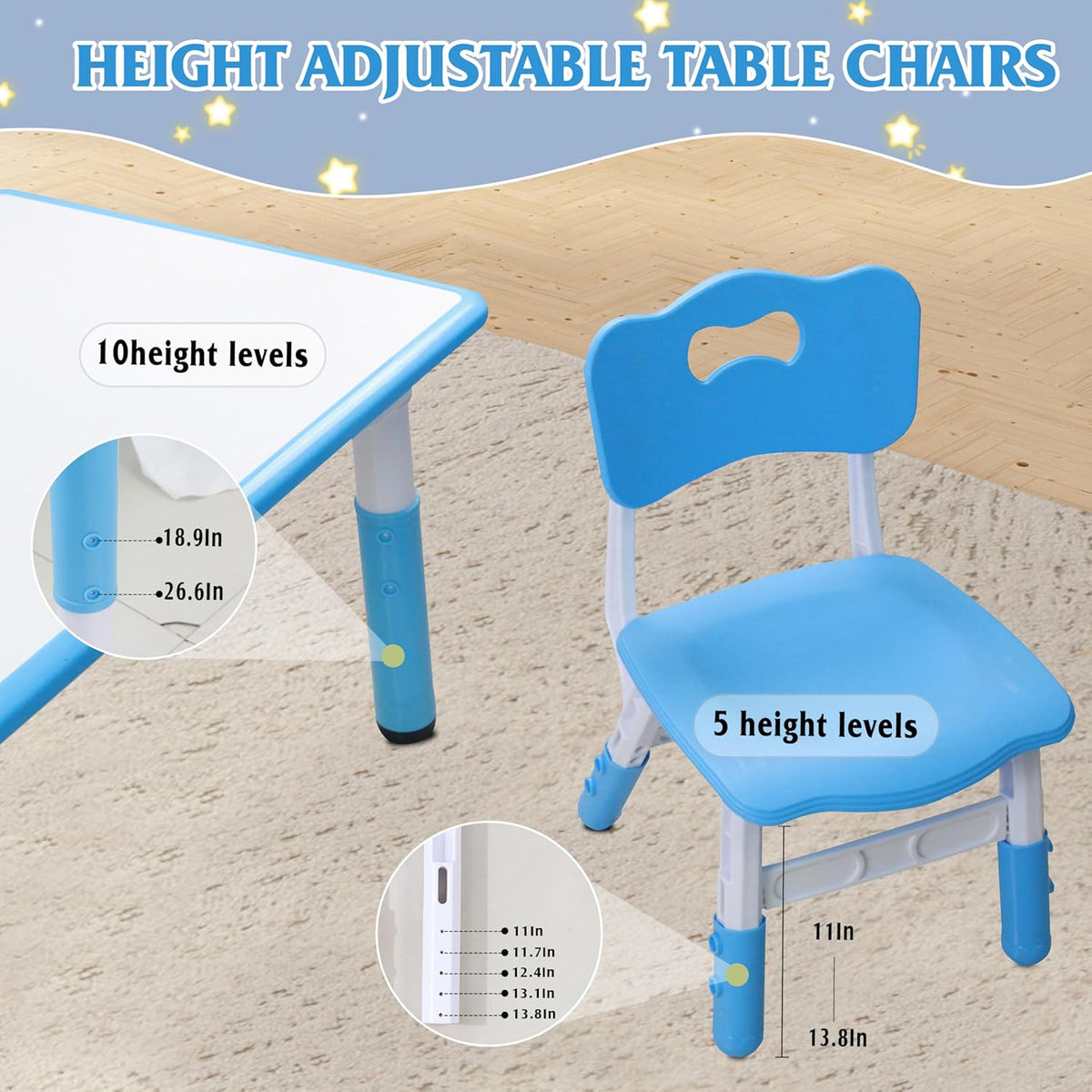 Kids Table and 6 Chairs Set with Graffiti Desktop, Toddler Furniture Set, Non-Slip, Table Children Study Desk, Dining Table, Height Adjustable Desk, Painting Desktop for Kids (47.2x23.6Inch) - NestledHome