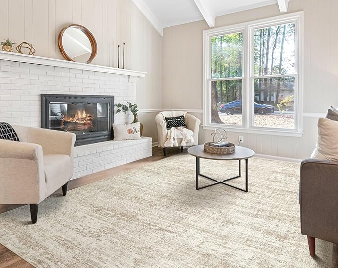 8x10 Area Rug Living Room Rugs - Washable Neutral Modern Abstract Soft Thin Rug Indoor Floor No Slip Rug Carpet for Bedroom Under Dining Table Home Office Decor - Beige/Brown