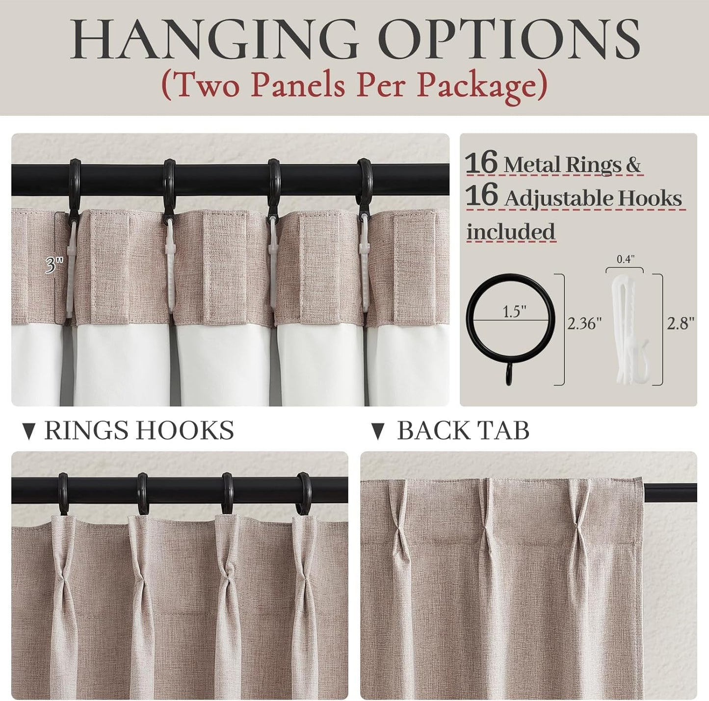100 Inch Length Custom Summer Curtains for Windows Living Room, Viral Back Tab Pinch Pleated Blackout Curtain with Hooks Faux Linen Designer Drapes for Sliding Glass Doors(40Wide x 100Tall x 2Panels)