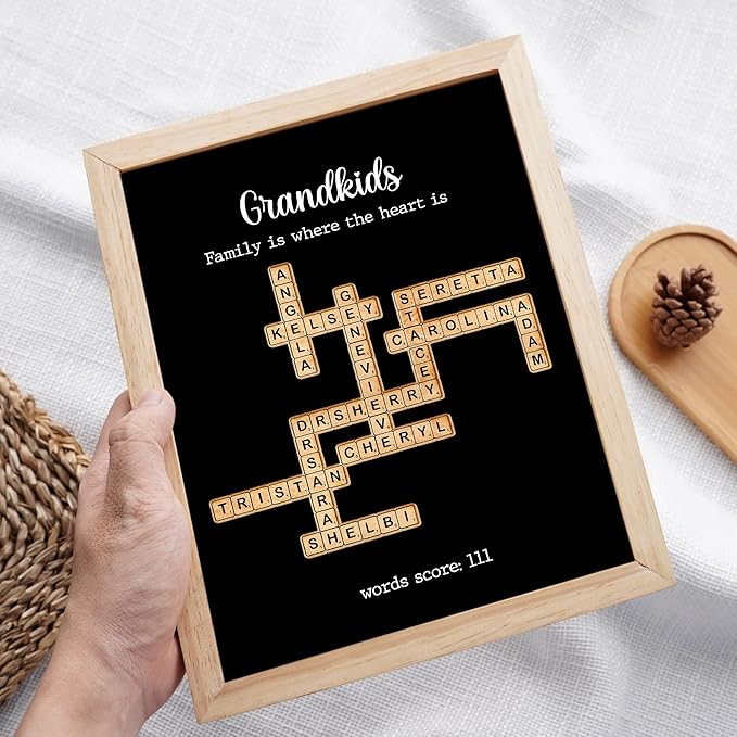 Personalized Crossword Family Name Wall Art Decor Living Room Customized Family Letter Title Name Puzzle for Gift for Lovers, Valentine's Day, Christmas, Birthday, Anniversary Scrabble Wooden Frame