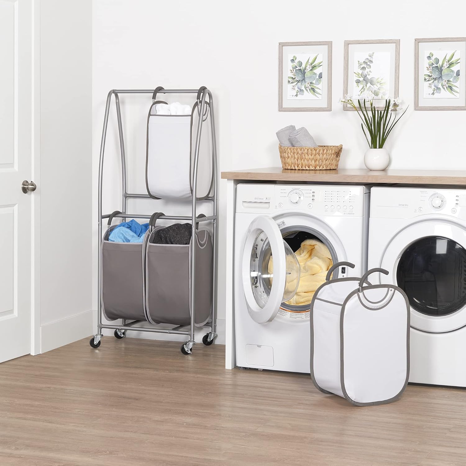 Neatfreak - 2 Tier Vertical Rolling Laundry Cart - Rolling Storage Cart On Wheels With 4 x Tote Hampers For Laundry, Towels, Blankets & Bathroom Organization - Quad Laundry Sorter - NestledHome