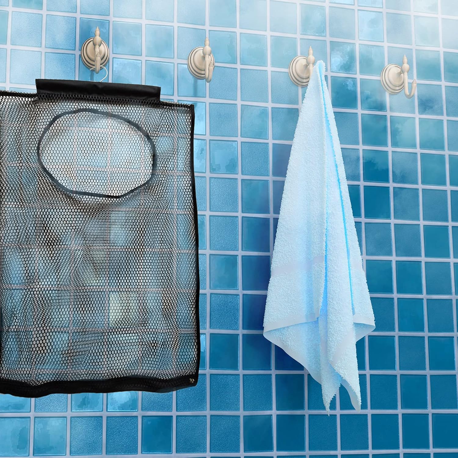 Hanging Mesh Laundry Hamper (30in*20in*2in) Large Dirty Clothes Bag, Can Be Used Behind The Door & Closet & Caravan& Bathroom (Black) - NestledHome