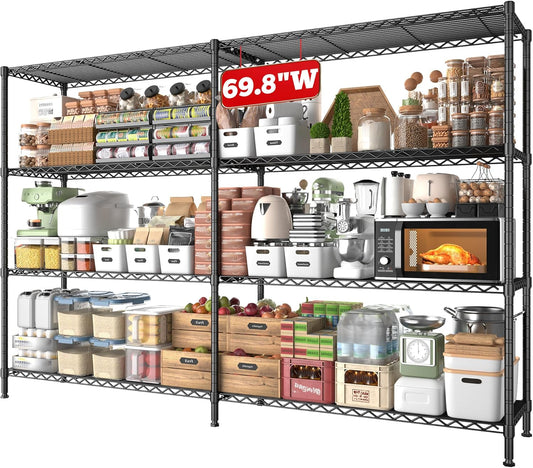 REIBII 69.8" W Storage Shelves 1250LBS Wire Shelving Unit 4 Tier Metal Shelving for Storage Rack Shelves Adjustable Heavy Duty Garage Shelf Pantry Shelves Kitchen Shelving, 69.8"Wx15.8"Dx62.9"H,Black - NestledHome