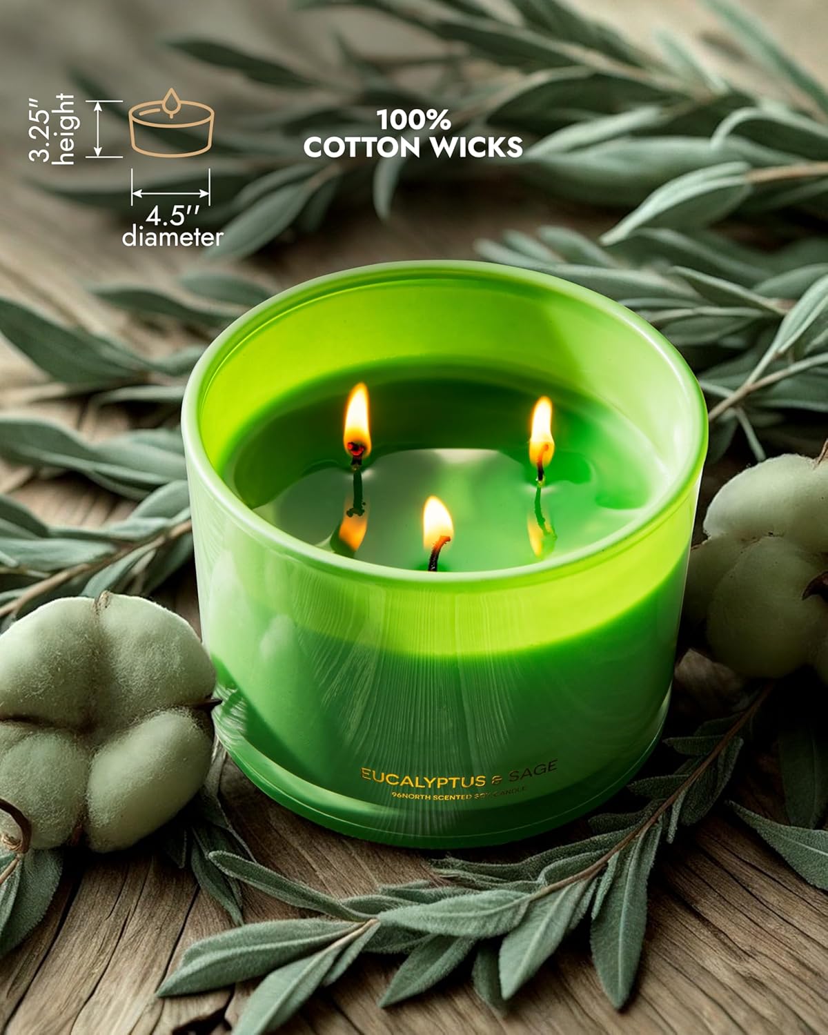 96NORTH Luxury Eucalyptus & Sage Soy Candle | Large 3 Wick Jar Candle | Up to 50 Hours Burning Time | 100% Natural Soy Wax | Housewarming Gift for Men and Women - NestledHome