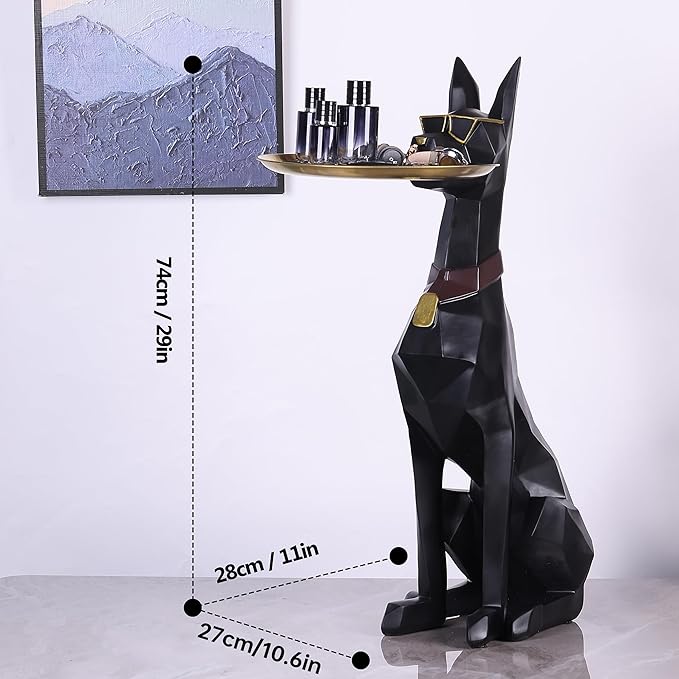 Geometric Dog Accent Table with Tray Butler Statue Animal Side Table for Modern Home Decor Dog Butler Statue with Tray Animal Accent Table for Living Room