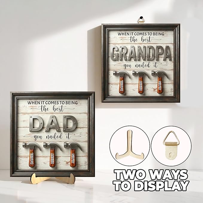 Personalized Fathers Day Dad Gifts from Daughters Sons, Best Dad You Nailed It Sign Custom Father's Day Plaque, Daddy Birthday Gift for Dads, Stepdad, Grandpas, Family Keepsake with Kids Names