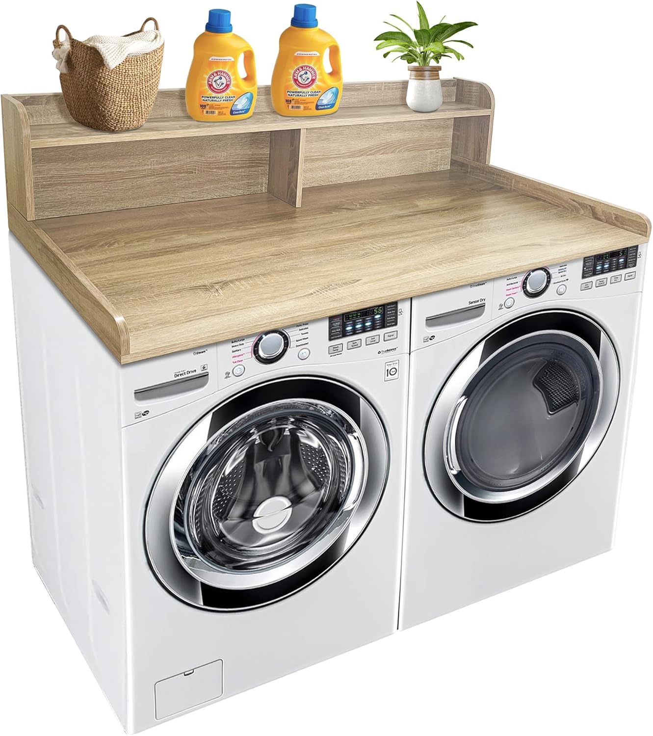 Royxen Laundry Countertop with 2-Tier Shelf Universal Fit, Washer and Dryer Countertop with Storage Space, Shelf Height 11.5 Inches, White Oak - NestledHome