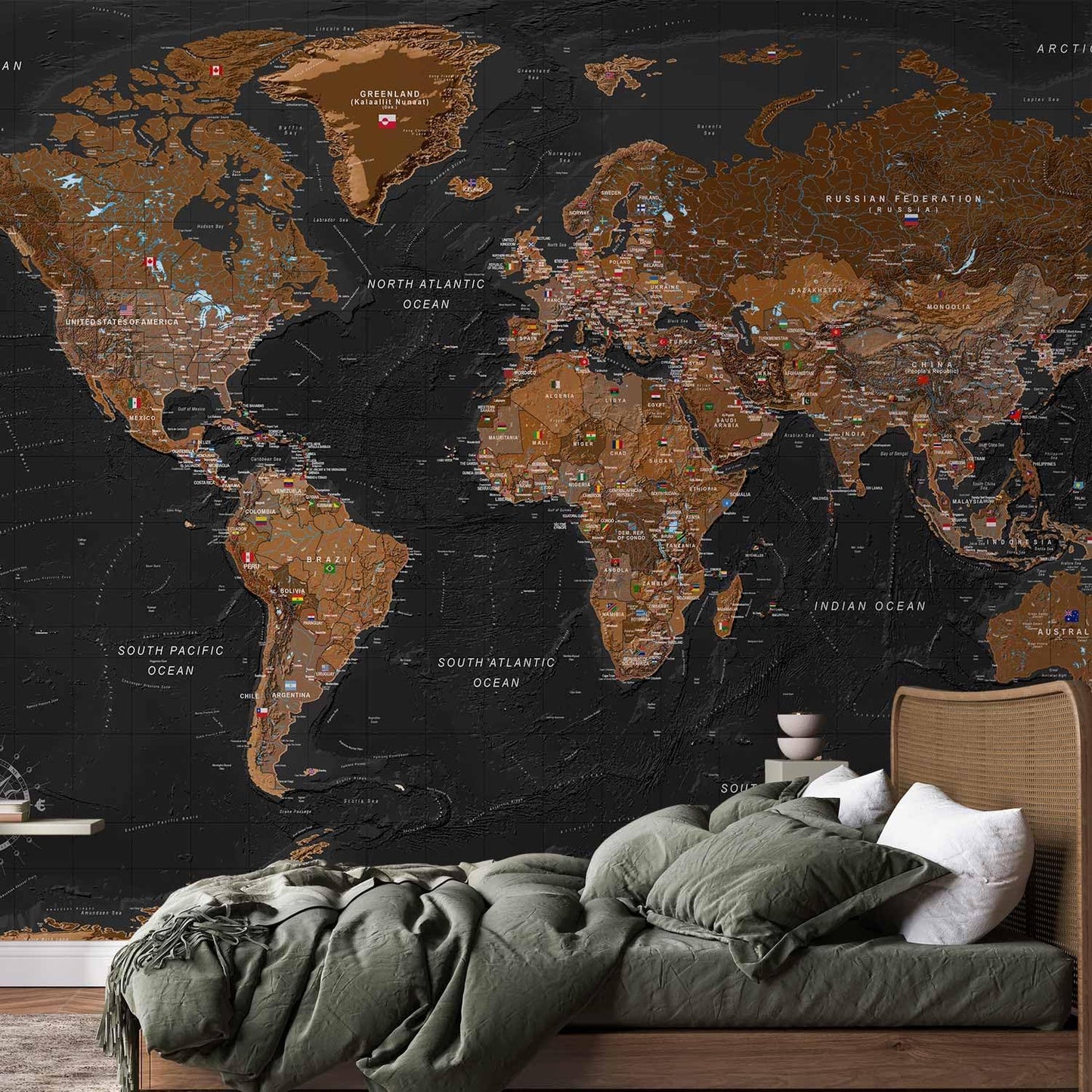 artgeist Wall Mural World Map 193x138 in - XXL Peel and Stick Self-Adhesive Wallpaper Removable Large Sticker Foil Wall Decor Print Picture Image Design Map of The World k-A-0206-a-a