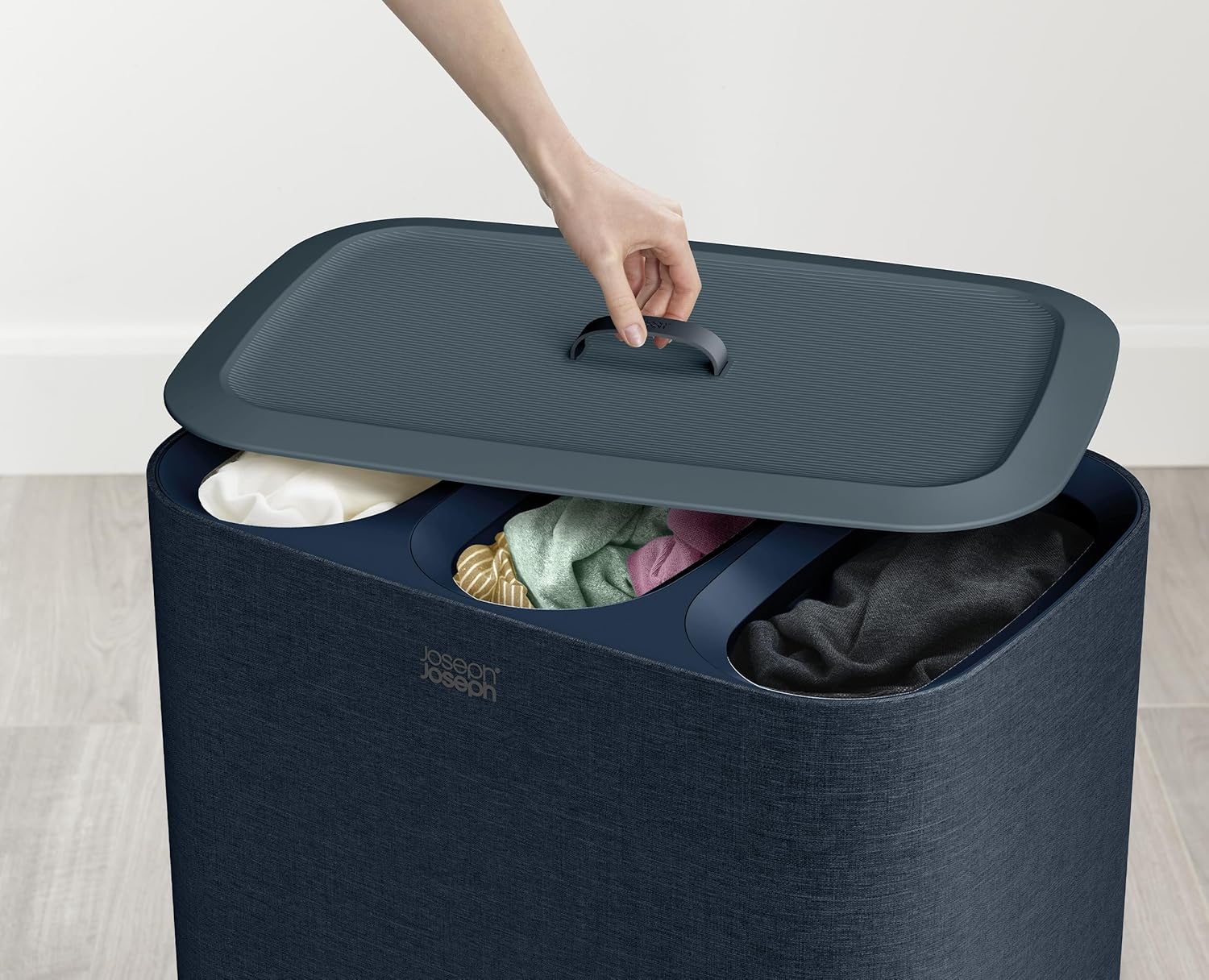 Joseph Joseph Tota Trio 90 liter/23.8 gallon Laundry Hamper Separation Basket with lid, 3 Removable Washing Bags with Handles- Black - NestledHome