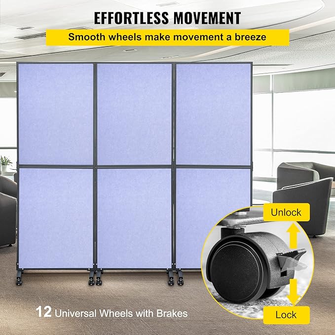 VEVOR Sound Barrier Quiet Wall 72" x 66",Partition Room Dividers 3 Panels, Portable Office Walls Dividers, Classroom Dividers, Acoustic Room Divider (Steel Blue) for Office, Library, School, etc