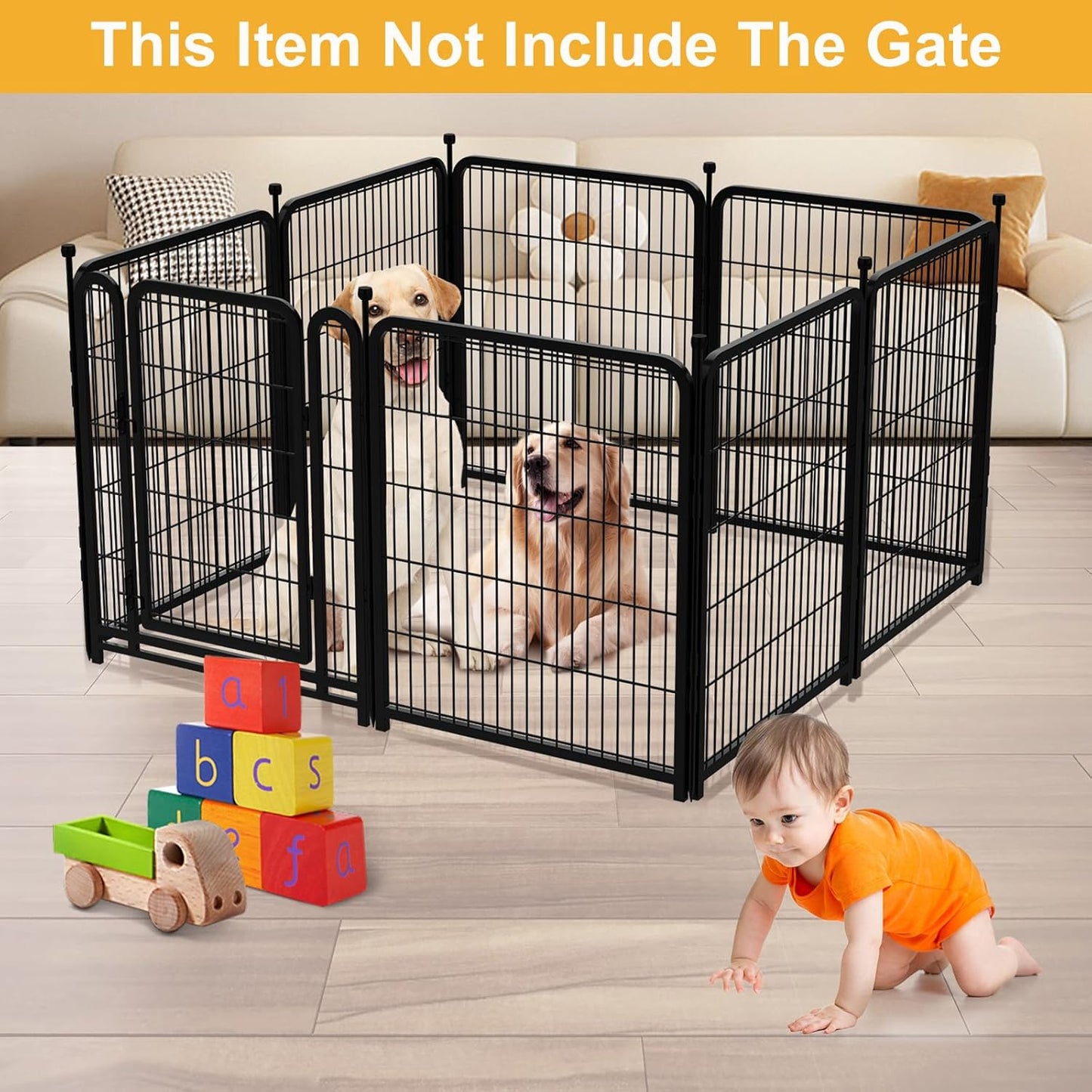 Doorless 48 in(H) Decorative Garden Fence and Borders, 12 Panels Total 26.6 Ft(L), Outdoor Dog Fence, Fencing for Garden Beds, Dog Play Pen Outdoor, Flower Bed Fencing, Black