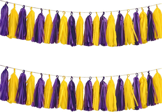 Purple Yellow Paper Tassel, 20 Pack, Party Decorations for Birthday, Baby Shower, Sprot Game,Graduation - NestledHome
