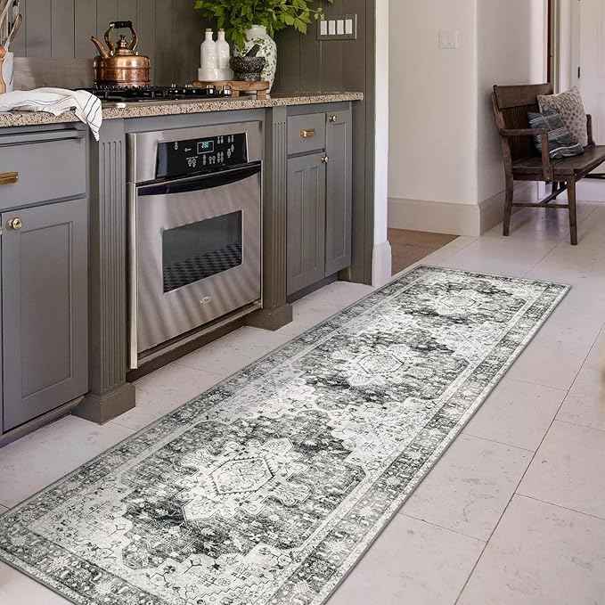 Moynesa Ultra-Thin Washable Gray Hallway Runner Rug - 2'6"x8, Non Slip Non Shedding Pet Friendly Kitchen Bathroom Carpet for Coffee Bar Vanity Entryway