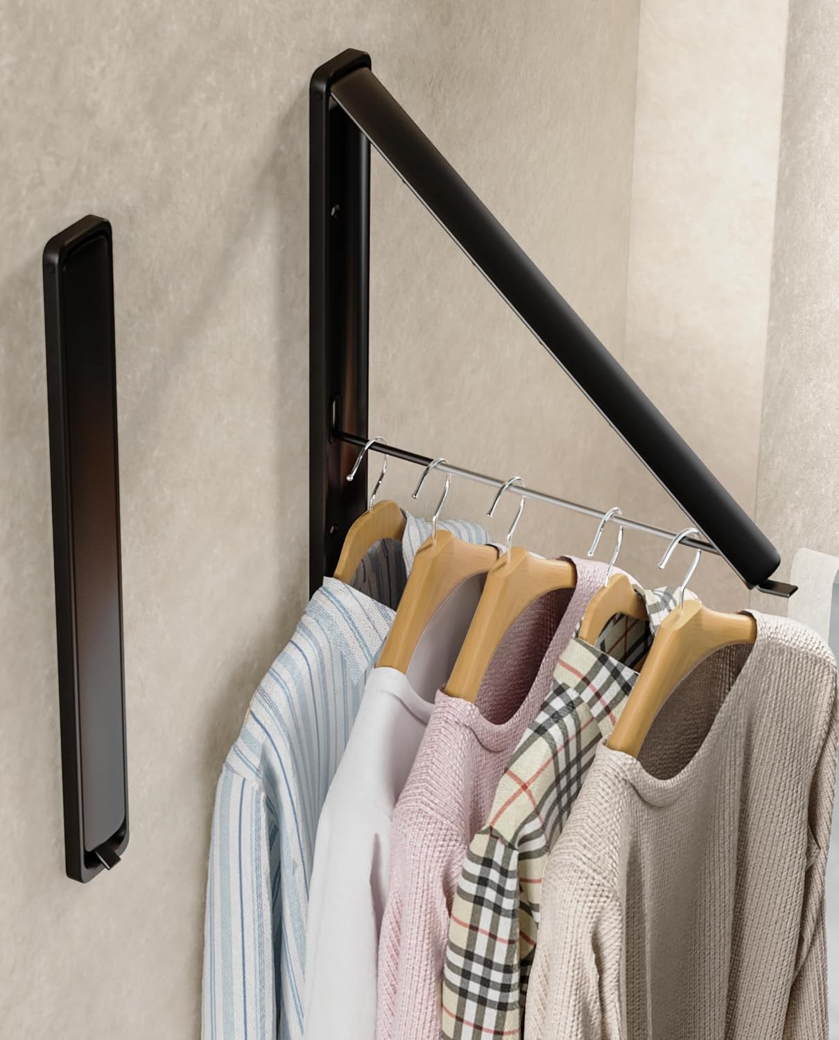Dr.DJ Clothes Drying Rack Wall Mounted, Retractable & Foldable Clothes Hanger for Laundry Room Organization and Storage, Clothes Hanger Rack for Dorm, Closet, Balcony, Laundry Room(1P, Metal, Black) - NestledHome