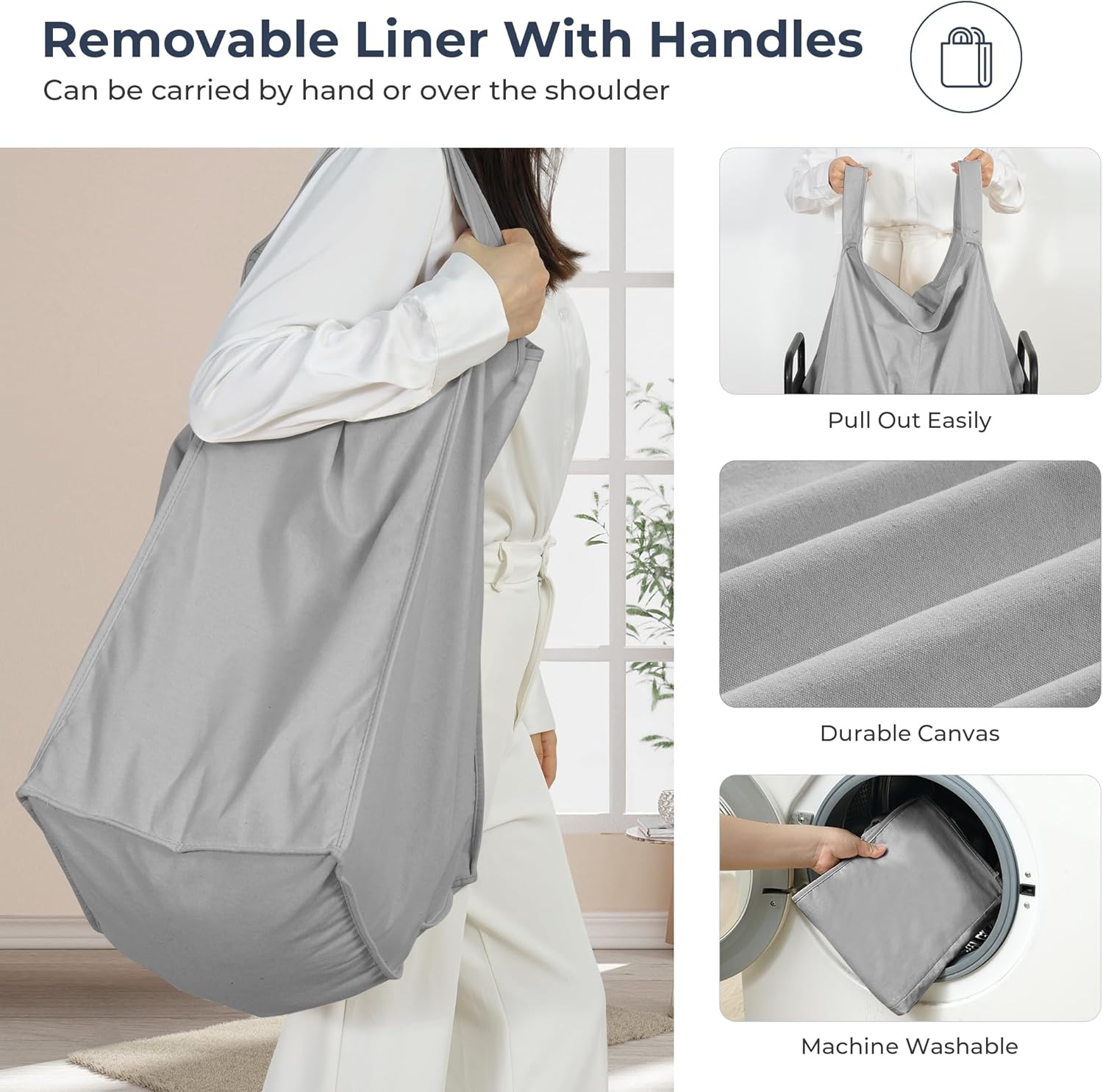 STO STO Laundry Hamper 3 Section, 120L Rolling Laundry Sorter Cart with Removable and Washable Liner Bag, Rolling Clothes Hamper with Metal Handle for Laundry Room and Bedroom, Gray - NestledHome