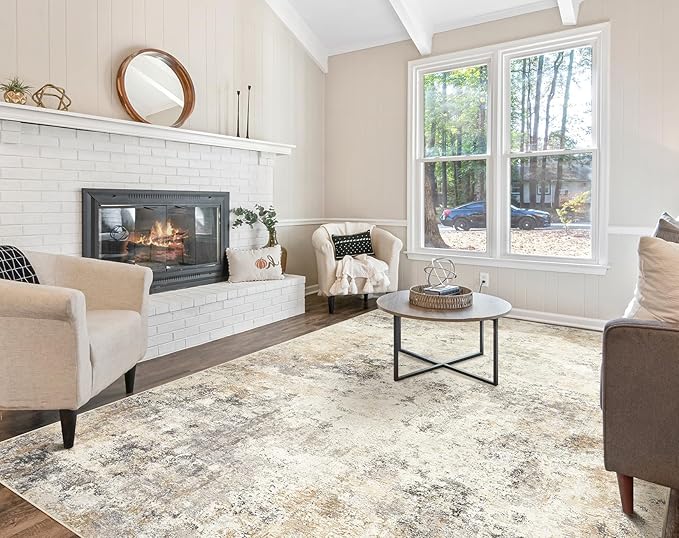 10x14 Area Rug Living Room Rugs - Washable Neutral Modern Abstract Soft Thin Large Rug Indoor Floor No Slip Rug Carpet for Bedroom Under Dining Table Home Office Decor - Golden Grey