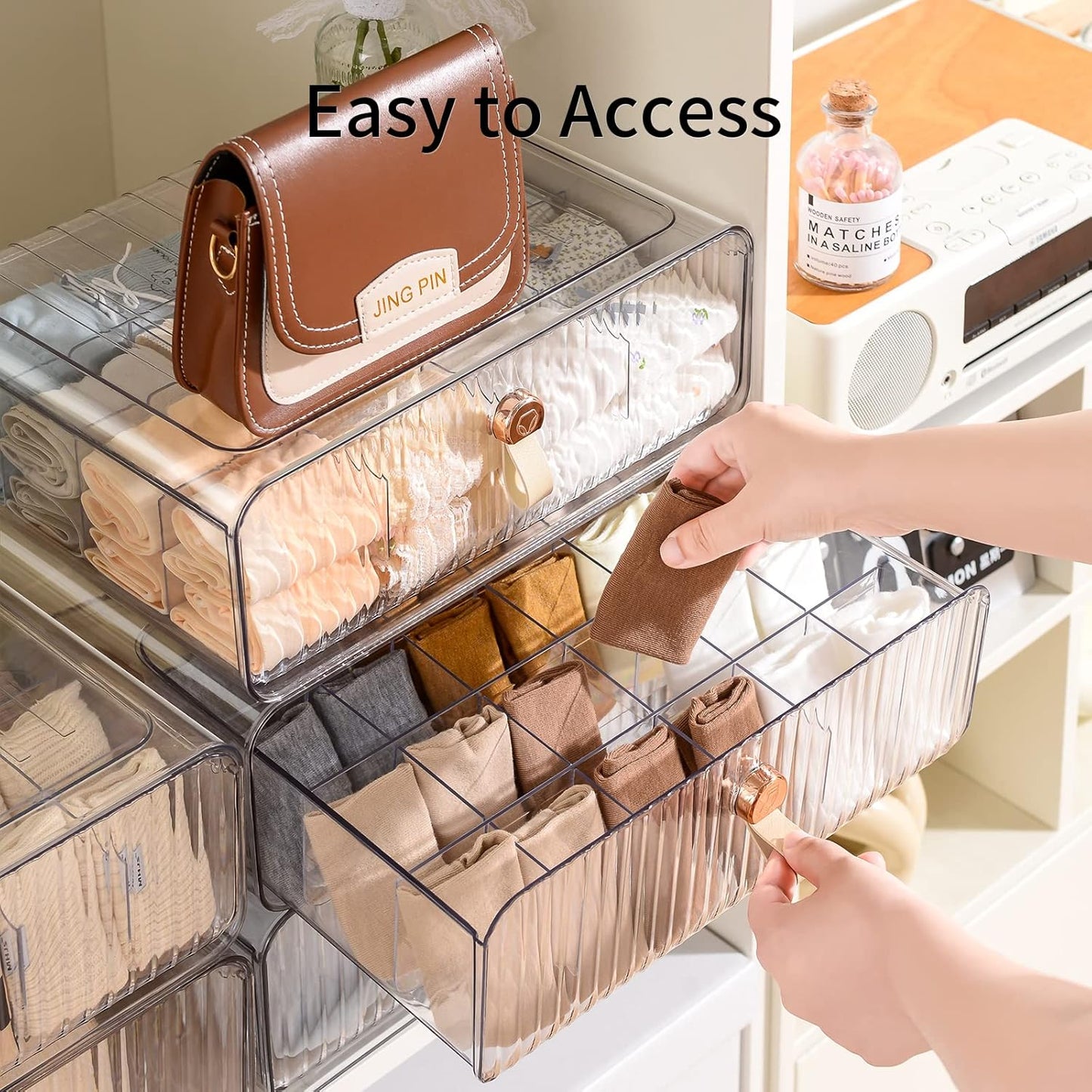 Underwear Organizer for Closet, Acrylic Socks Bra Underwear Drawer Organizer with Dividers, 24 Cell Stackable Closet Organizer and Storage Drawer for Clothing, Baby Clothes, Bra, Ties, Scarf - NestledHome