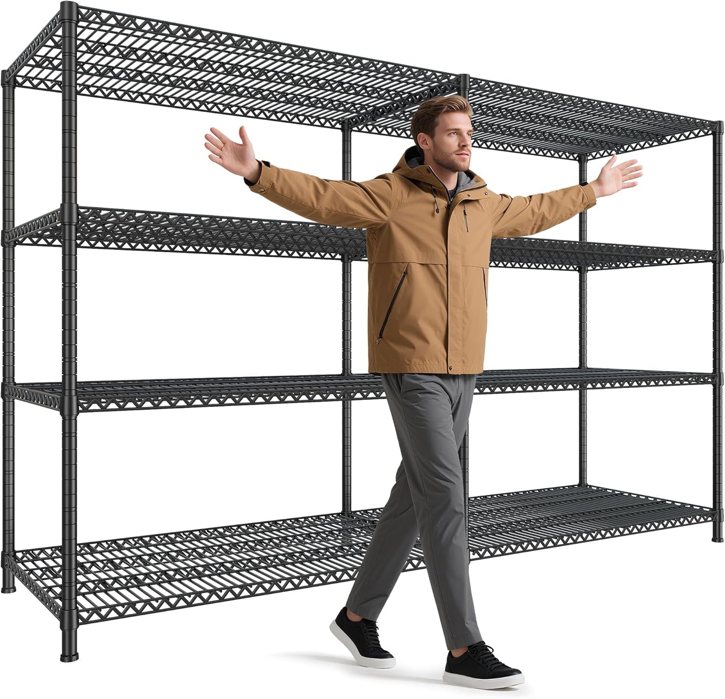 REIBII 81.5''W Storage Shelves 3680LBS Garage Shelving Heavy Duty 4 Tier Metal Shelving Unit Adjustable Wire Shelf and Storage Pantry Shelves for Kitchen Garage，81.5Wx23.62Dx70.86H，Black - NestledHome