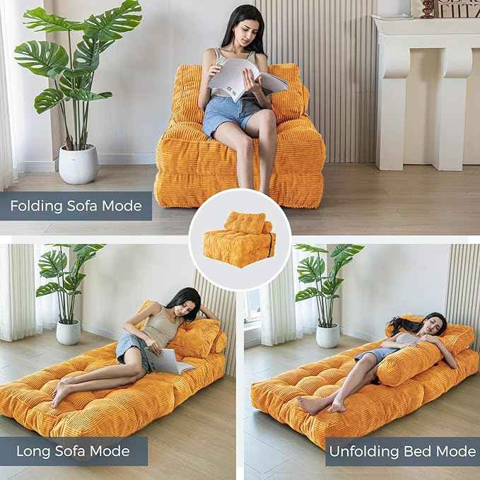 MAXYOYO Folding Sofa Bed, Convertible Sleeper Chair with Pillow Foldable Mattress with Back Support, Portable Fold Out Chair Bed Comfy Floor Sofa Lounge for Living Room Bedroom Apartment