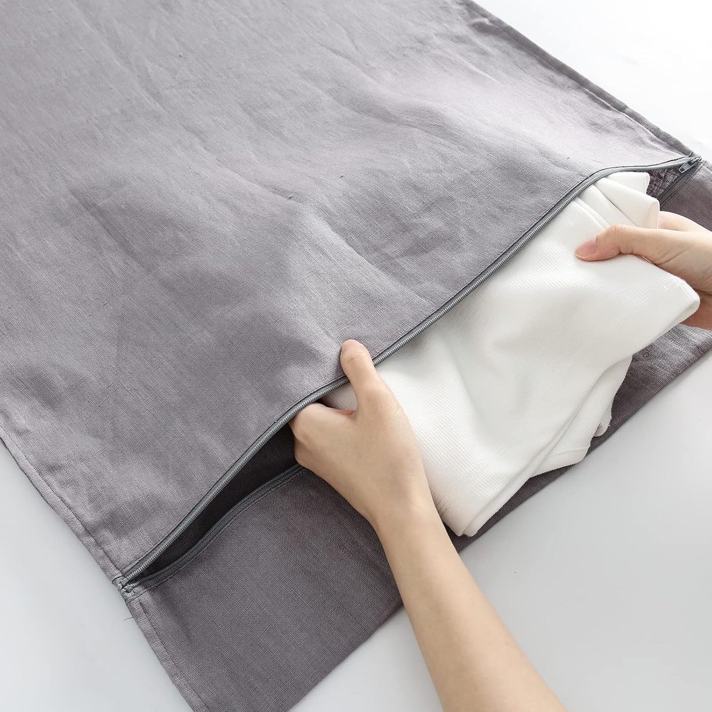 Linen Hanging Laundry Bag, 100% Linen Over The Door Laundry Hamper with Buttons and Zipper, Space Saving Door Hampers for Laundry Dirty Clothes Home Travel, Grey - NestledHome