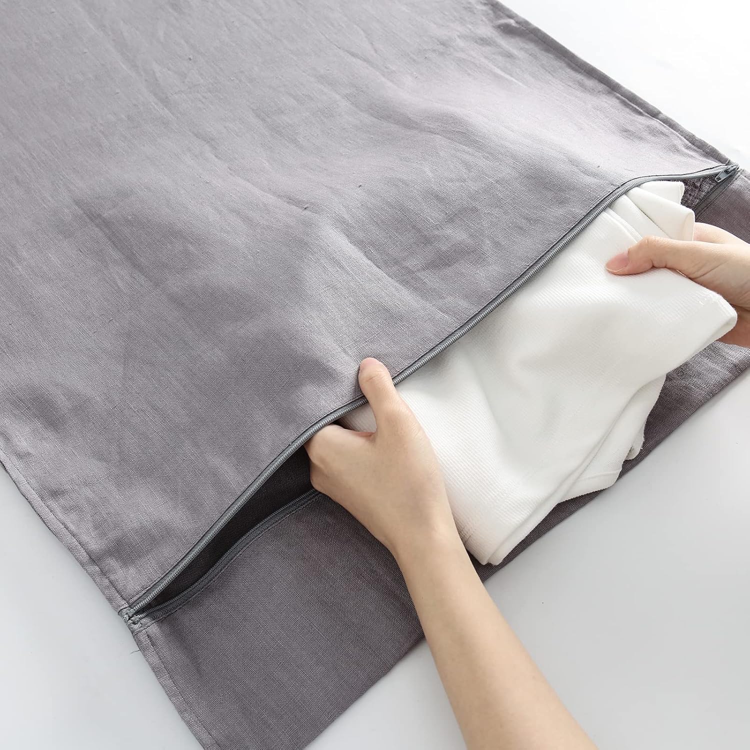 Linen Hanging Laundry Bag, 100% Linen Over The Door Laundry Hamper with Buttons and Zipper, Space Saving Door Hampers for Laundry Dirty Clothes Home Travel, Grey - NestledHome