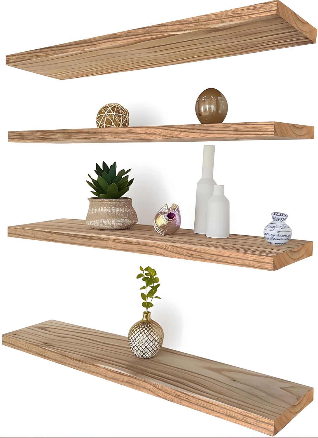 24 Inch Floating Shelves for Wall Rustic Light Wood Wall Shelves for Bedroom Set of 4 - NestledHome