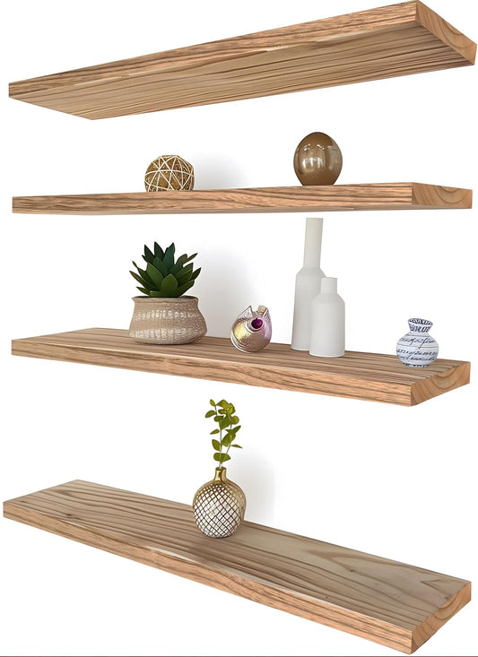 24 Inch Floating Shelves for Wall Rustic Light Wood Wall Shelves for Bedroom Set of 4 - NestledHome