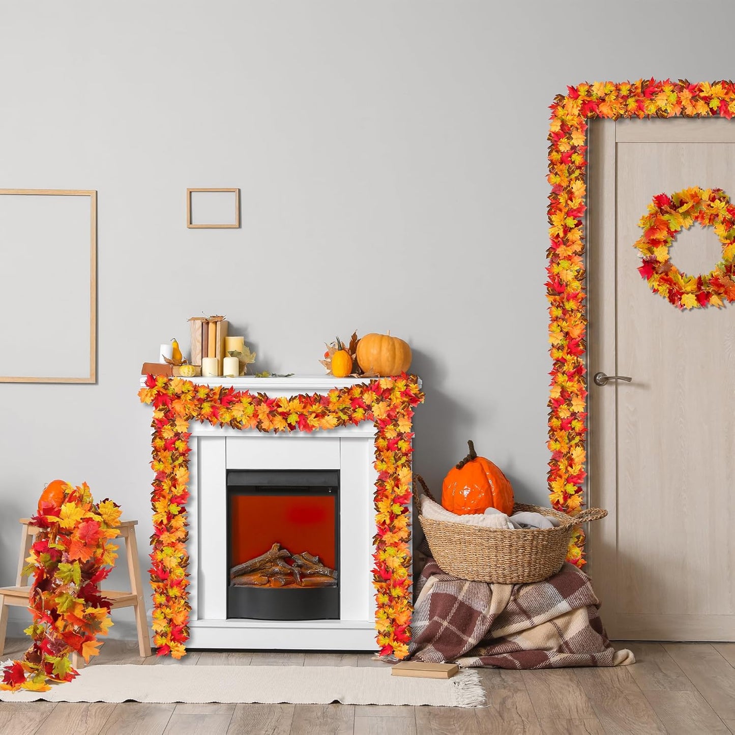 Fovths 4 Pack Maple Leaves Garland 5.8ft/Pc Artificial Fall Decorations Colorful Autumn Hanging Vine for Thanksgiving Halloween Fireplace Indoor Outdoor Decor