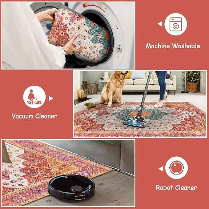 Moynesa Ultra-Thin Washable Runner Rug - Pink 2x4 Bedroom Bathroom Rug Runner Non-Slip Kitchen Rugs, Vintage Stain Resistance Low Pile Entryway Carpet Runner for Hallway Laundry Room