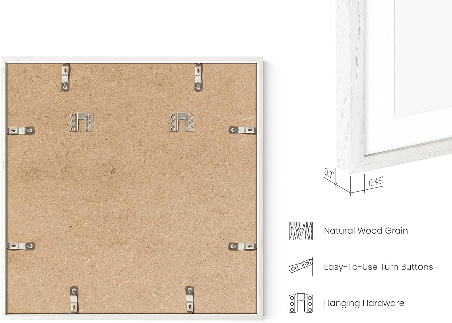HAUS AND HUES Solid Oak Wood 16”x16” Picture Frames Matted to 12”x12” Set of 6 - White Picture Frames 16x16, Square Frames 16x16, White Square Picture Frames, 16x16 Gallery Wall Frame Set