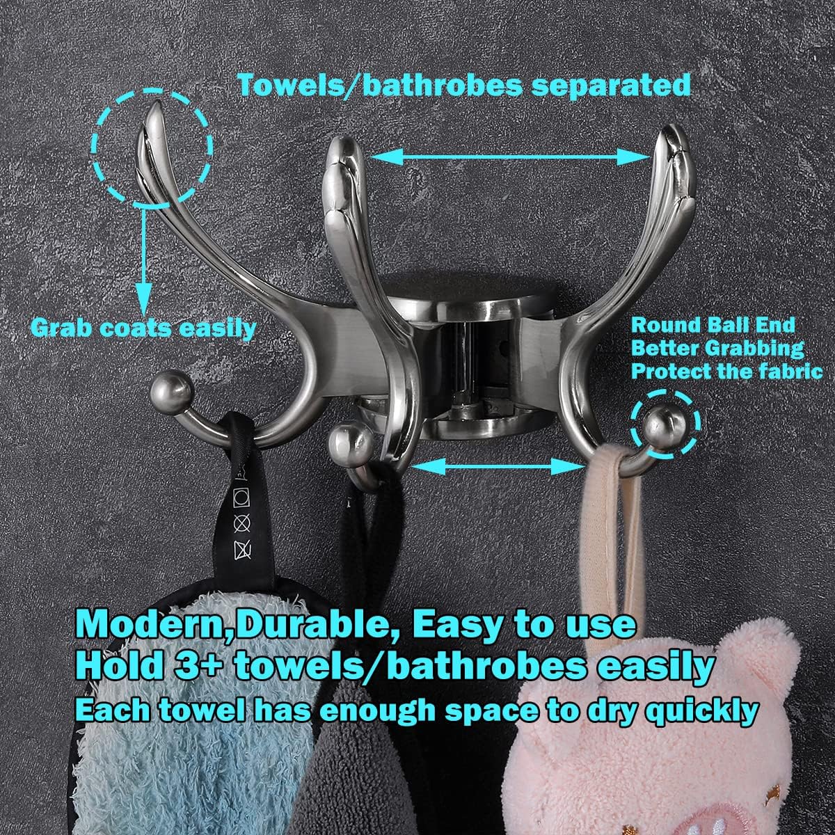 Swivel Coat Hook 2 Pack Heavy Duty Space Saving Towel Rope Hook Wall Mount Triple Swing Arms for RV Bathroom Kitchen Garage,Brushed Nickel - NestledHome