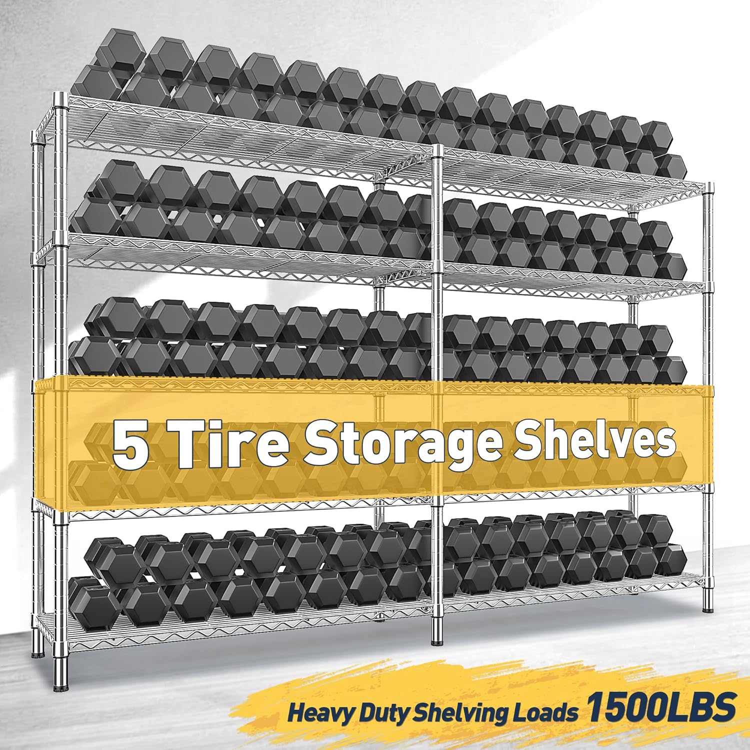 REIBII 70" W Wire Shelving Load 1500LBS, Metal Shelving 5-Tier Storage Shelves Metal Shelves for Storage Adjustable Shelving Rack for Pantry Kitchen Commercial School 70" W*15.8" D*72.4" H,Chrome - NestledHome