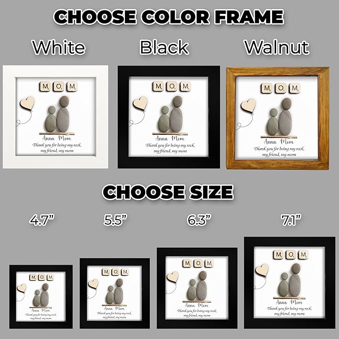 Personalized Mom Pebble Art Frame, Thank You for Being My Rock, Handcrafted Wall Art Gift Mom, Grandma or Nana, Meaningful Birthday, Mother’s Day & Appreciation Gift from Daughter, Son, Grandkids