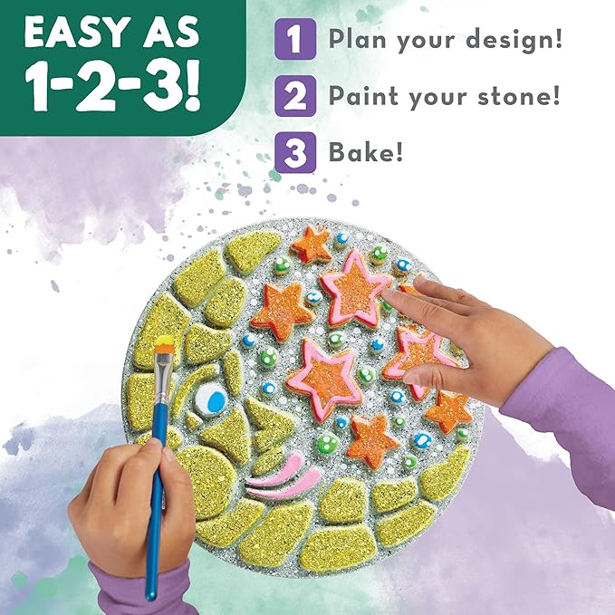 MindWare Paint Your Own Stepping Stone Kit - Mosaic Moon and Stars - Kits Include Paint and Brushes -