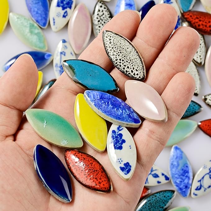 Petal Ceramic Mosaic Tiles for Crafts, Blue and White Porcelain Ceramic Mosaic Pieces Bulk Mosaic Christmas Partial Renovation Gift Ideas, Mosaic Supplies - 70pcs