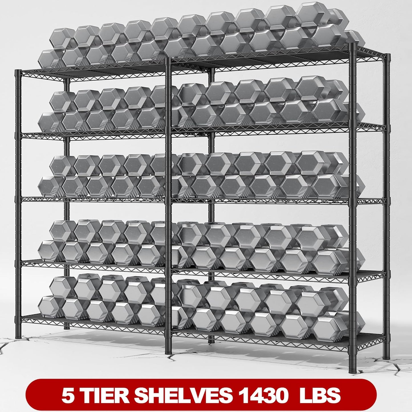 REIBII 5 Tier Wire Shelving Storage Shelves Loads 1430LBS, 58" W Metal Shelving for Storage Adjustable Shelving Unit Heavy Duty Garage Shelves Pantry Shelves Kitchen, Black - NestledHome