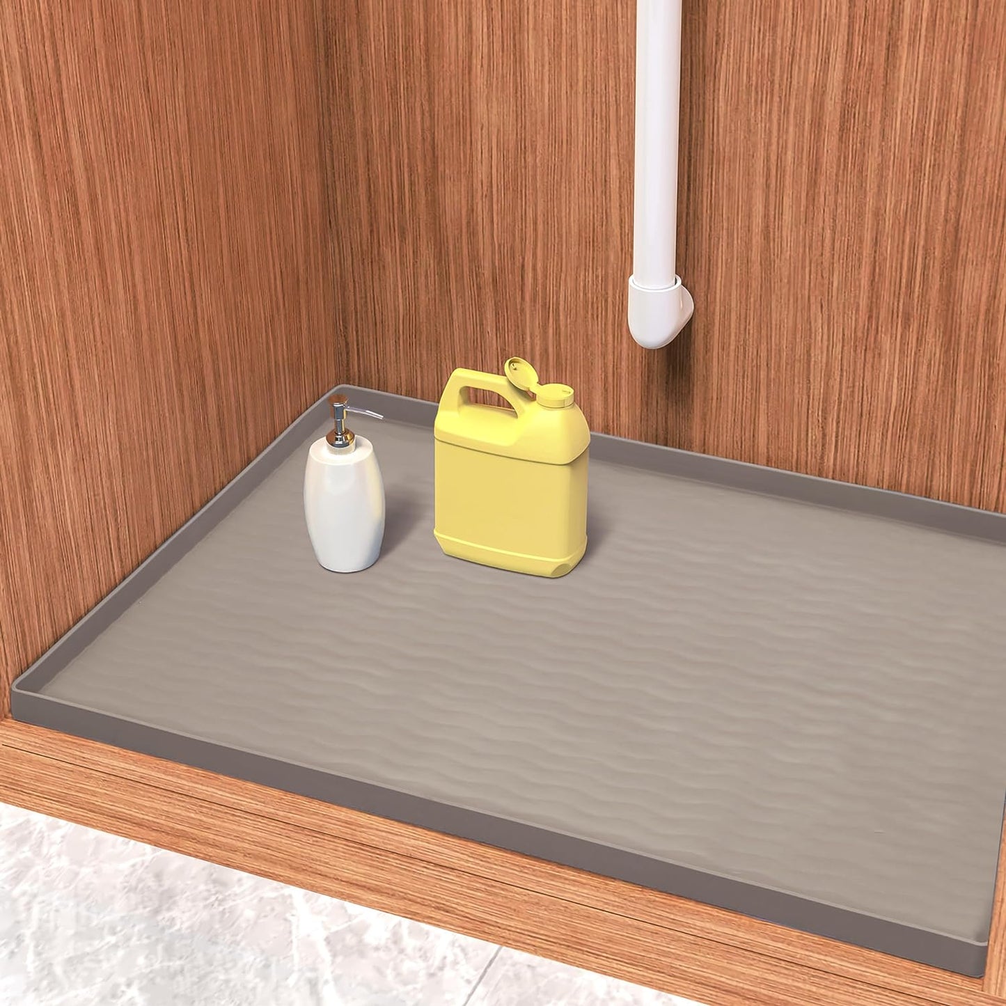 URMONA Waterproof Silicone Under Sink Mat 34'' x 22'' Shelf Liner for Kitchen and Bathroom, Cabinet and Counter Protector, Storage and Organizers, Litter Mat, Pet Cat Puppy Essentials(Beige) - NestledHome