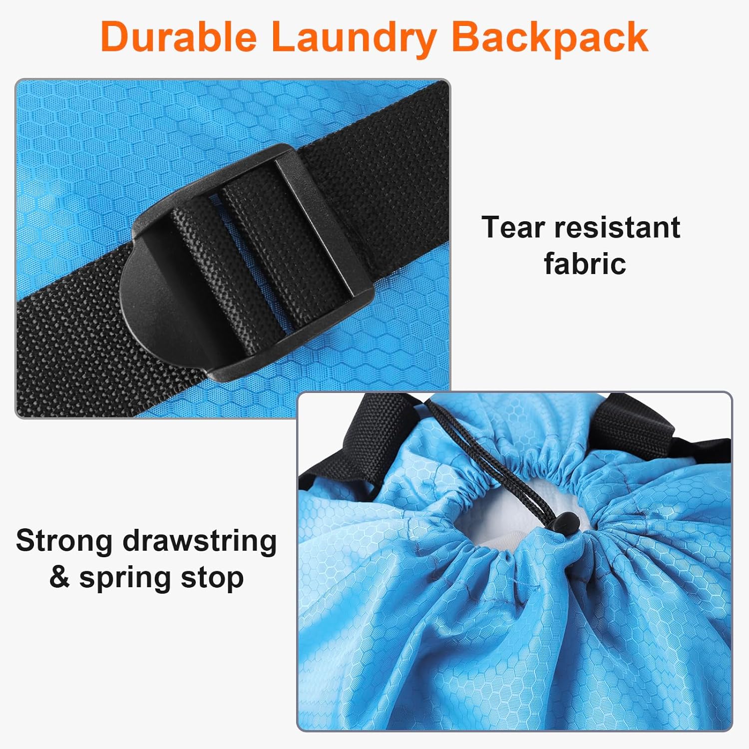 Femuar Laundry Bag Backpack Durable Laundry Bag with Shoulder Straps and Mesh Pockets Portable Laundry Dirty Clothes Hamper Bag for College Dorm (Blue) - NestledHome