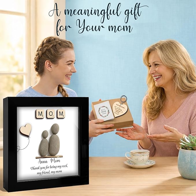 Personalized Mom Pebble Art Frame, Thank You for Being My Rock, Handcrafted Wall Art Gift Mom, Grandma or Nana, Meaningful Birthday, Mother’s Day & Appreciation Gift from Daughter, Son, Grandkids