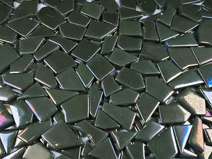 Irregular Glass Mosaic Tiles Bulk 500g Glossy and Iridescent Mosaic Glass Tiles for DIY Projects and Arts and Crafts Solid Colors and Mixes (Iridescent Army Green)