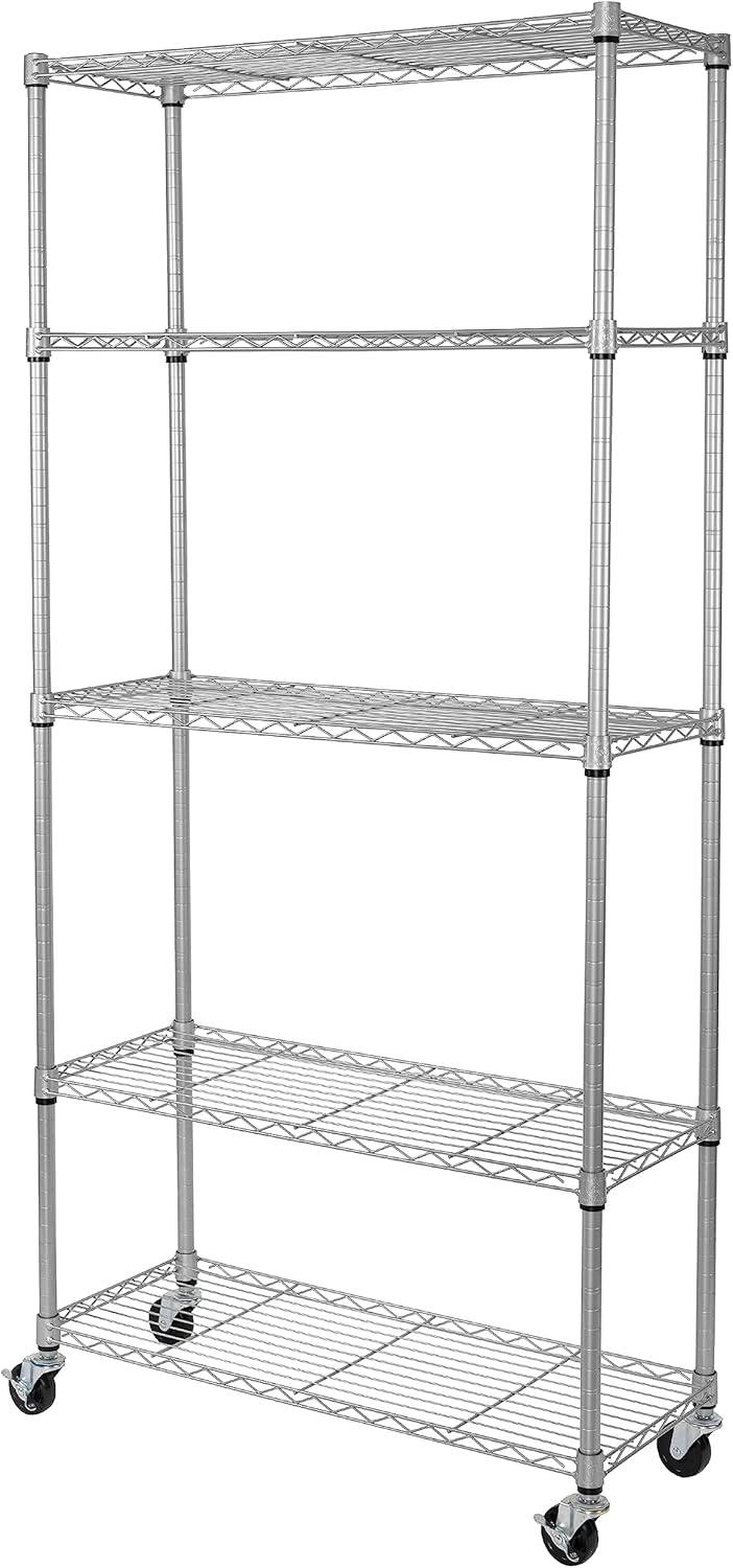 Seville Classics UltraDurable Heavy Duty NSF Solid Steel Wire Rack Storage Unit, Organizer for Garage, Warehouse, Office, Restaurant, Classroom, Kitchen, Silver, 5-Tier Shelving, 36" W x 14" D - NestledHome