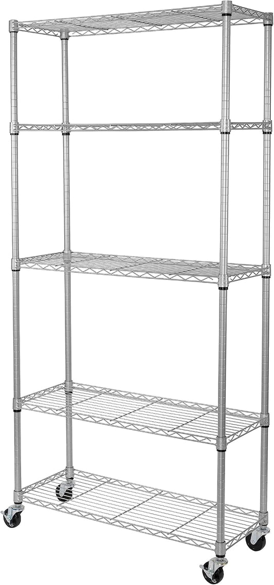 Seville Classics UltraDurable Heavy Duty NSF Solid Steel Wire Rack Storage Unit, Organizer for Garage, Warehouse, Office, Restaurant, Classroom, Kitchen, Silver, 5-Tier Shelving, 36" W x 14" D - NestledHome