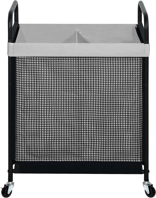 STO STO Laundry Hamper 2 Section, 100L Rolling Laundry Sorter Cart with Removable and Washable Liner Bag, Rolling Clothes Hamper with Metal Handle for Laundry Room and Bedroom, Gray - NestledHome