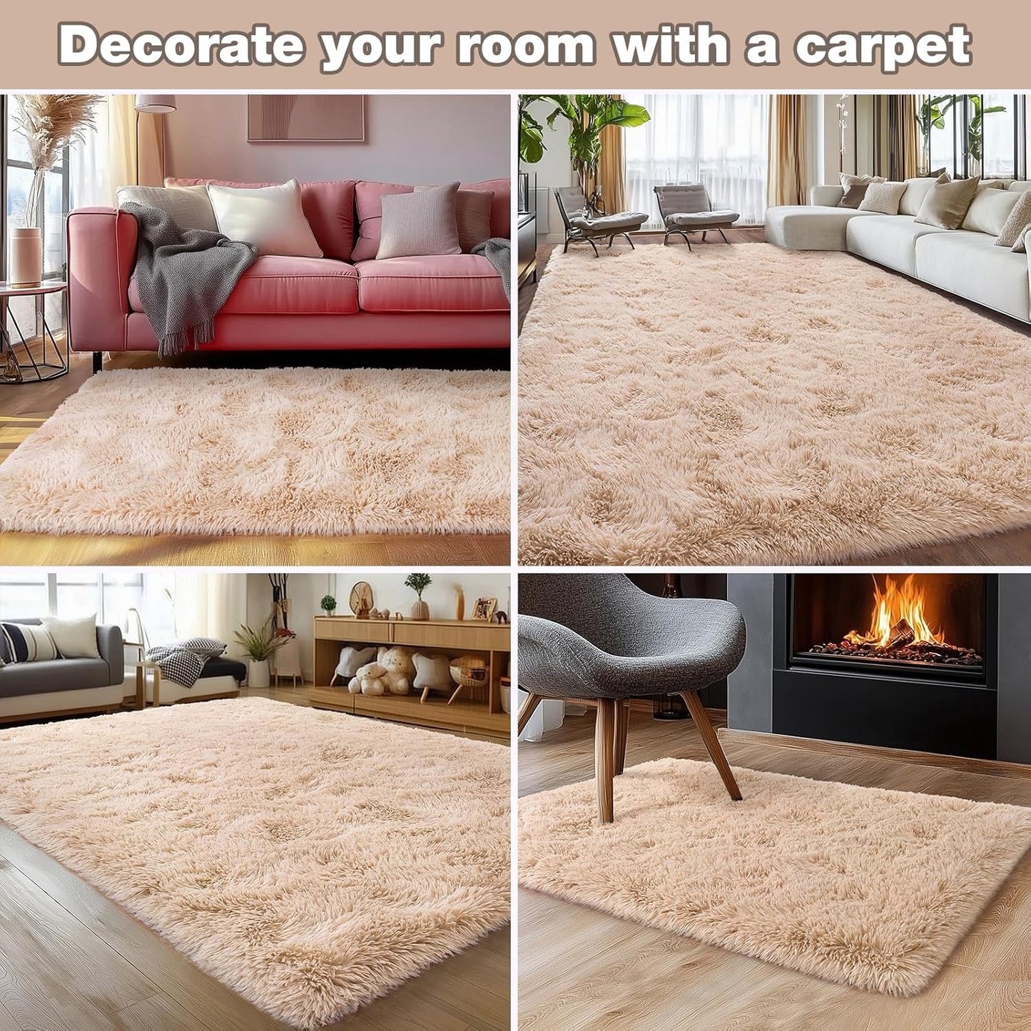 Rezutan Rugs for Living Room, Area Rug 6x9 Fluffy Rug Carpet, Soft Shaggy Modern Floor for Kids Boys Girls Bedroom, Plush Fuzzy Dorm Rug,Camel